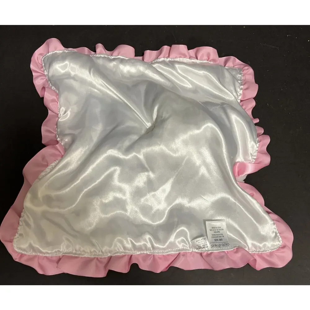 Okie Dokie Cat Leopard Plush Pink Grey Satin Ruffle Baby Security Lovey Blanket